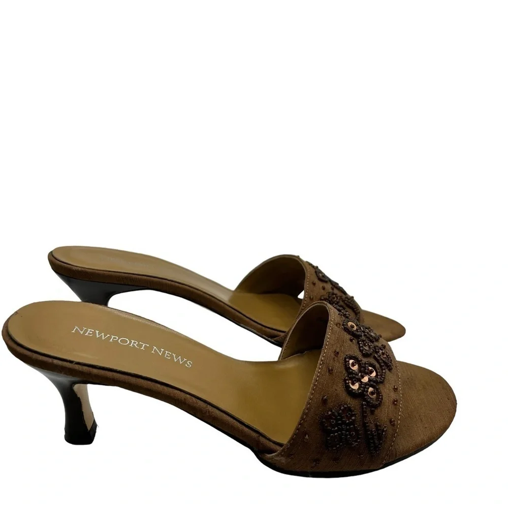 Newport News Embellished Low Heeled Slides in Brown Casual Summer - Picture 3 of 6